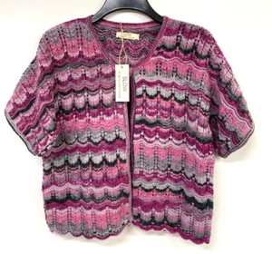 Cardigan fatto a mano XL/2XL rosa grigio LENTO misto lana della nonna 162 - Foto 1 di 4