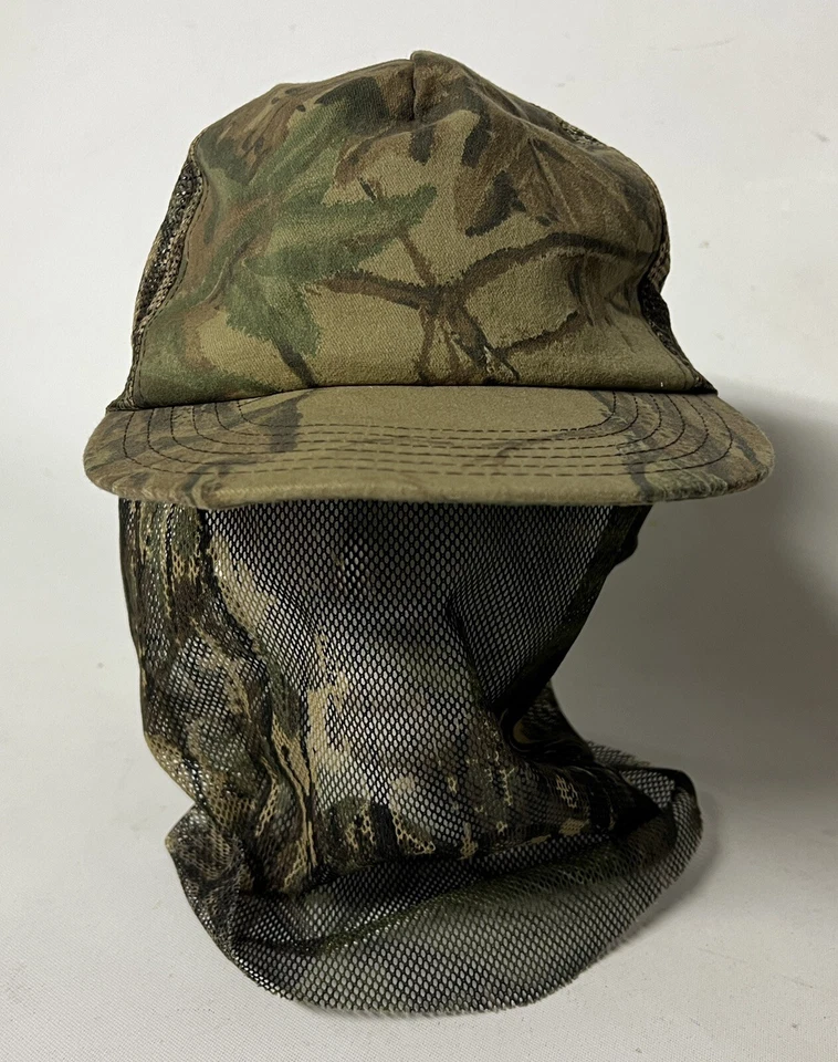 Vintage Camo Camouflage Hunting Mosquito Net Facemask Snapback Hat - Made in USA - Изображение 1 из 4