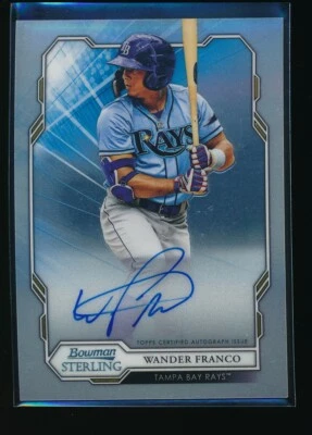 Tarjeta de novato Wander Franco Auto 2019 Bowman Sterling Prospect autógrafo Rays radiocontrol Foto 1 de 2
