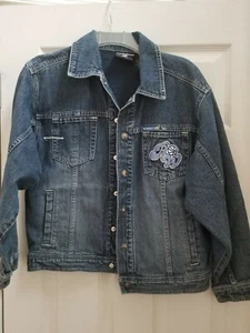 VTG Rocawear Blue Denim Button Logo Jacket BOYS Size Medium 10/12 - Picture 1 of 7