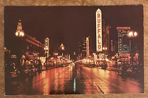 Postal de colección Downtown Main Street at Night Buffalo Nueva York NY - Imagen 1 de 2