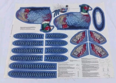 Panel de tela de faisán con cuello de anillo azul corte y costura - estampado Cranston - vintage Foto 1 de 4