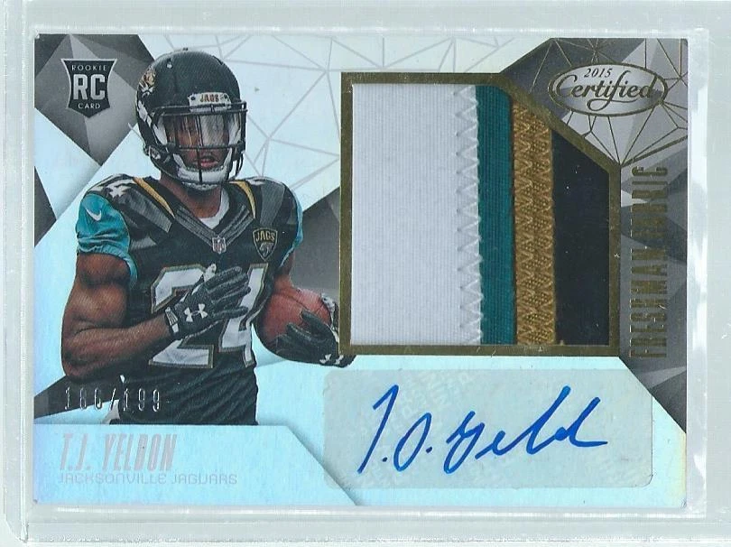 T.J. YELDON 2015 CERTIFIED FRESHMAN FABRIC 4 COLOR PATCH AUTO RC #D 186/199 - Image 1 of 1