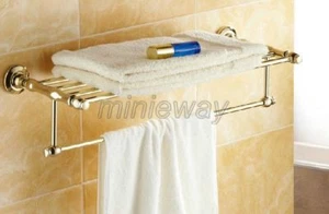 Gold Polished Brass Bathroom Towel Rail Holder Rack Bar Shelf Wall Mount mba101 - Picture 1 of 7