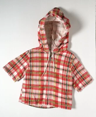 Chaqueta a Cuadros De Colección Años 70 60 Niño Pequeño Capucha Cremallera Roja y Blanca Un Producto General EE. UU. 2T Foto 1 de 4