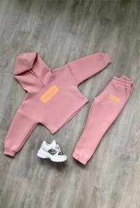 Mädchen Kind Kapuze Trainingsanzug Set Vollärmel Elastischer Bund Logo Winterkleidung - Bild 1 von 4