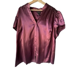 Mujer LANE BRYANT Satén Vid Blusa Abajo Botones Camisa Manga Corta Cuello en V 22. - Imagen 1 de 8
