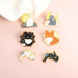 Yin Yang Animal Enamel Pin Sun Moon Brooch Backpack Cute Pins Birthday Gifts - Picture 1 of 12