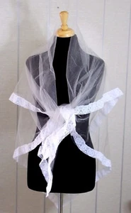 NEW MANTILLA SILVER TULLE WHITE LACE TRIM HEADCOVER LATIN MASS VEIL CHURCH 55" - Picture 1 of 10