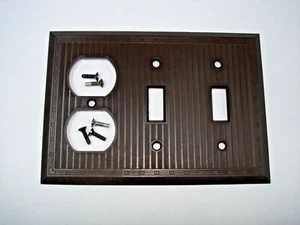 Vintage Uniline Brown Switch Outlet Cover Wall Plate 3 Gang - Picture 1 of 3