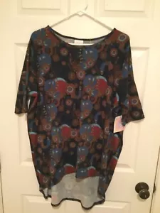 Lularoe Irma uccellino nuovo con etichette motivo floreale ruggine arancione teal blu MEDIA - Foto 1 di 3