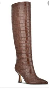 Marc Fisher NEW $329 Womens Brown Knee-High Boots Croc pointy toe - Picture 1 of 11