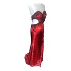 Crush Size 8 Red Full Sequin Strapless Gown Prom Pageant Cutout Strappy mermaid