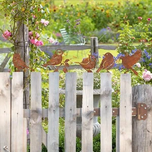 5x Metal Garden Ornament Birds Decorative Fence Topper with Mounting Base Yard - Picture 1 of 5