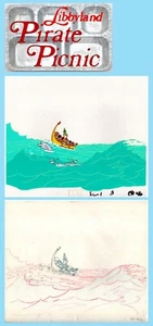 LIBBYLAND TV DINNER commercial " Pirate Picnic " 2 Animation Cels+Drawing 1970's - Picture 1 of 3