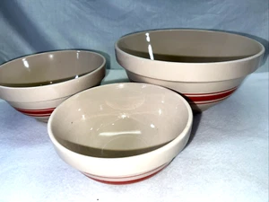 MCM NOS Stoneware Mixing Bowl Set of 3 Old Mountain Red Ringed Nesting - Picture 1 of 19