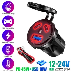 108W 3-Ports Car Charger Red LED Dual 45W PD Type C & 18W QC 3.0 Port Socket US - Photo 1 sur 11