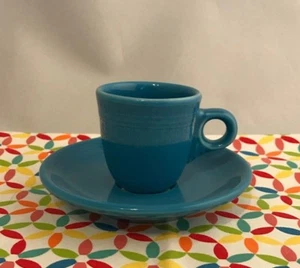 Fiestaware Peacock Demi Cup and Saucer Fiesta Retired Blue 3 oz Espresso Cup - Picture 1 of 3