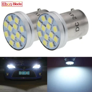 Pair 24V 1156 BA15S 3030 12 SMD White LED Backup Reverse Turn Light Bulb Lamp - Picture 1 of 8