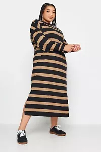 Yours Curve Women's Plus Size Stripe Print Oversized T-Shirt Dress - Picture 1 of 20