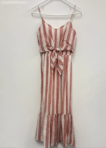 Everly Coral/White Dress Womens Linen Blend - Size Small - Picture 1 of 6