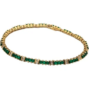14k Yellow Gold 3.50CT Diamond and Emerald Tennis Bracelet - Picture 1 of 6