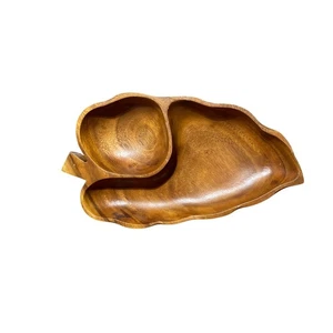 Leilani Monkey Pod Wood Hand Crafted Divided Serving Dish Bowl Philippines - Picture 1 of 5
