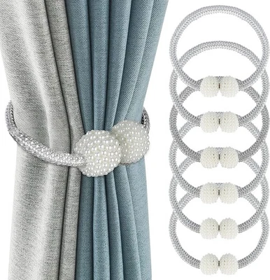 Paquete de 6 Corbatas Magnéticas para Cortina, Soportes de Cortina Perla Blanca para Hogar y Fuera Foto 1 de 4