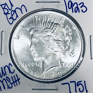 1923 BU UNCIRCULATED SILVER PEACE DOLLAR AUTHENTIC U.S. MINT FREE SHIPPING 7751 - Picture 1 of 3
