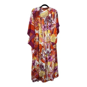 Attitudes by Renee QVC Swim cover Duster Tropical Orange Pink Palm 3X Resortwear - Picture 1 of 5