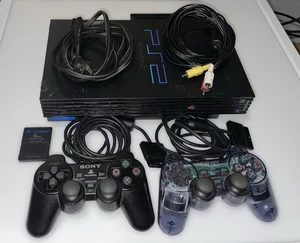 PS2 Console, Connections, Network Adapter, 2 Controllers, Memory Card, 5 Games - Picture 1 of 8