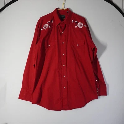 Винтажная мужская футболка ROPER с вышивкой в стиле вестерн с застежкой спереди и длинным рукавом размер L - Изображение 1 из 4