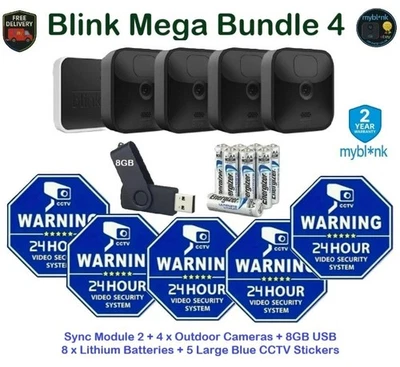 Blink Outdoor Mega Bundle Sync Module, 4 Cameras, 8GB USB + Batteries + 5 CCTV - Image 1 of 4
