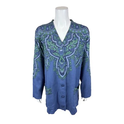 Isaac Mizrahi Live! Cárdigan Jacquard Botón Frontal Azul Talla X-Grande Foto 1 de 2
