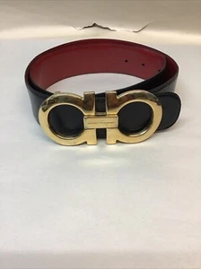 Salvatore Ferragamo Black/Red Leather Reversible Gancini Buckle Belt 85cm *READ* - Picture 1 of 16