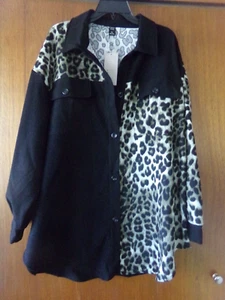 NWT Women's Emery Rose Black & Print Long Sleeve Shirt-Jacket - size 2X - Picture 1 of 6