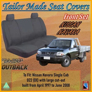 Grey Canvas Seat Covers for Nissan Navara D22 Single Cab Ute: 04/1997 to 06/2008 - Picture 1 of 10