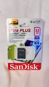 SanDisk Ultra Plus 32 GB microSDHC UHS-I Card W Adapter NEW SEALED FREE SHIPPING - Zdjęcie 1 z 2