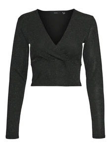 Vero Moda Top crop glitter manica lungo nero - Foto 1 di 2