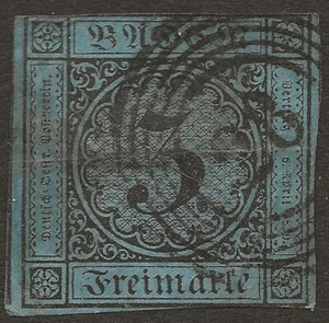 Baden 1853 SG10 3k Black/Blue Used 17 numeral Cat. £50.00 - Picture 1 of 1