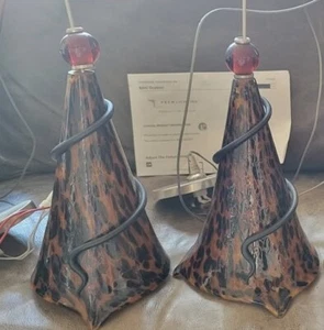Pair of TECH LIGHTING MINI OVATION Pendants Murano Glass w/Iron Wrap 700FJMOVTNZ - Picture 1 of 6