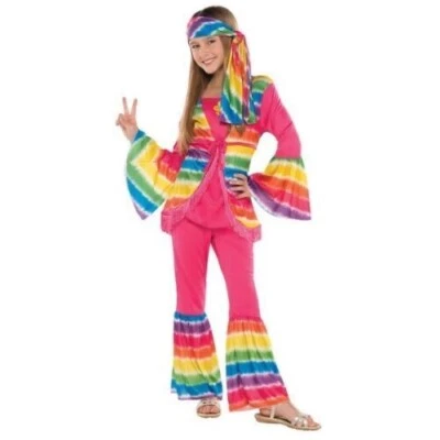 4 5 6 12 14 GROOVY GIRL Hippie 3pc Tie Dye 60's Costume Halloween New - Image 1 of 3