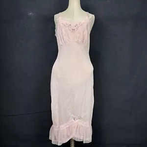 Pretty Vintage full slip Chiffon Doves & Lace CARILLON 34 Pink Embroidered 1950s - Picture 1 of 13