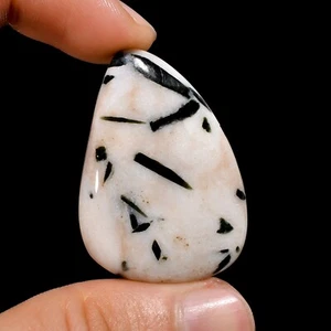 Natural Black Dot Tourmaline Gemstone 46.50 Cts Loose Fancy Cabochon 39X27X6 mm - Picture 1 of 6