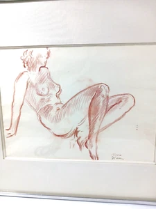 Pierre Blanc Swiss Artist Red Chalk Sanguine Female Nude Study Signed - Picture 1 of 7