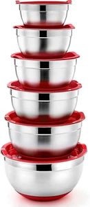 Mixing Bowls with Lids, Set of 6, Stainless Steel Nesting Mixing Bowls & Fitting - Picture 1 of 7