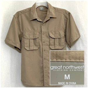 Sz M Medium GREAT NORTHWEST Men’s Short Sleeve, Button Down, Vented, Beige Shirt - Picture 1 of 10
