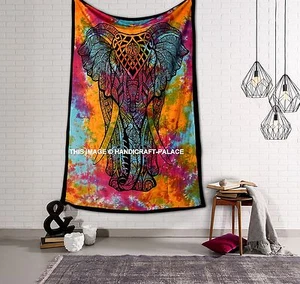 Indian Tie Dye Tapestry Wall Hanging Hippie Elephant Cotton Boho Bedspread Throw - Picture 1 of 2