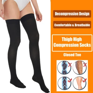 Medias de Compresión Terapéuticas 20-30mmHg Puntera Cerrada Calcetines Muslo Alto Soporte - Imagen 1 de 15
