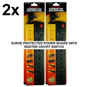 2 X NEW 6 WAY SURGE PROTECTED POWER BOARD 6 OUTLETS WITH MASTER ON / OFF SWITCH - Picture 1 of 1